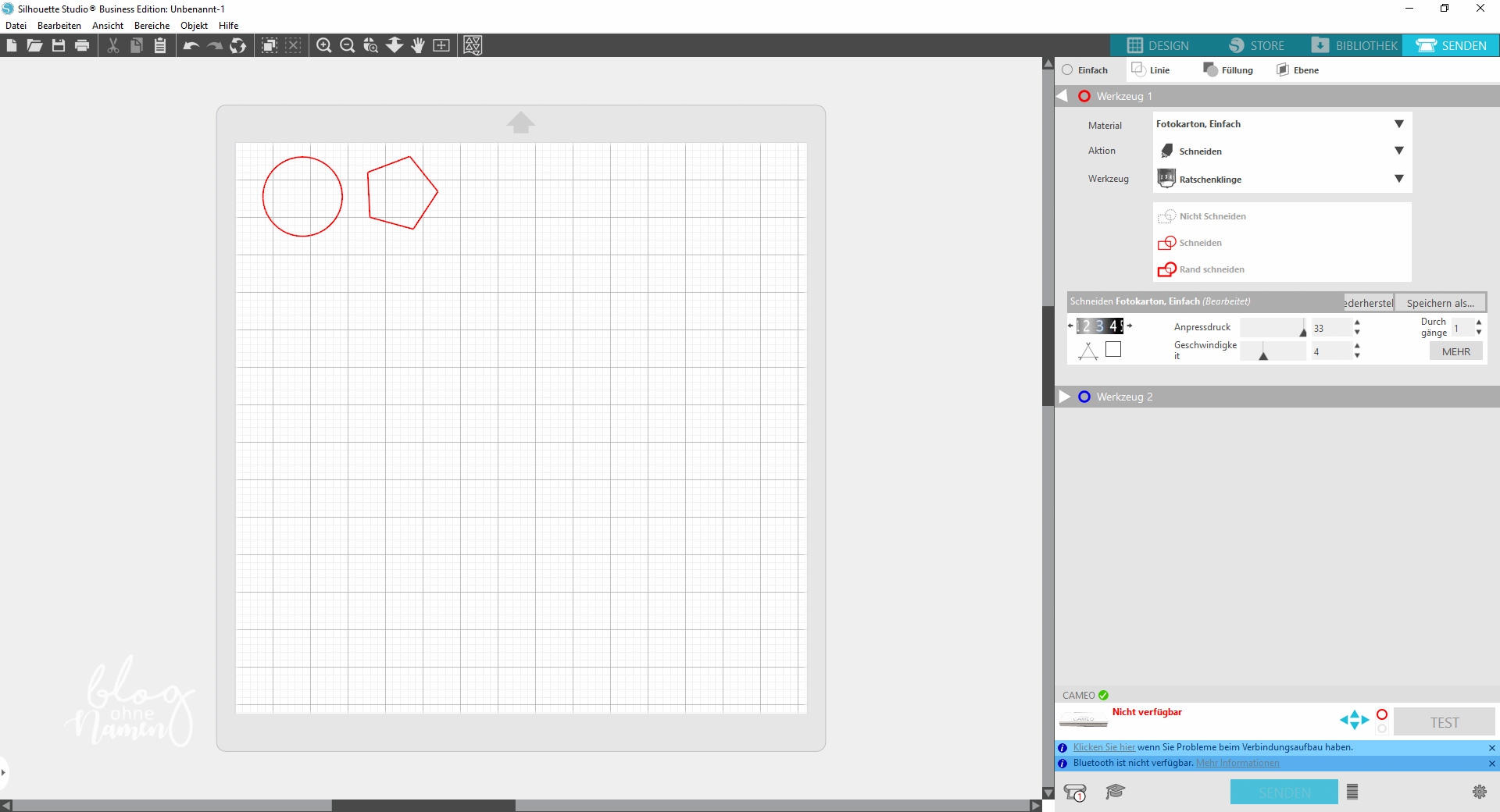Silhouette Software, schniteinstellungen