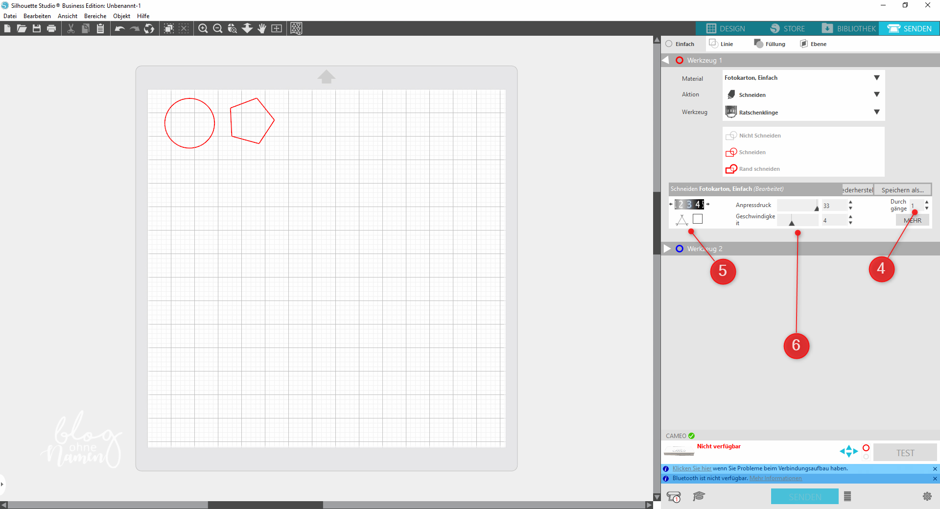 Silhouette Software, schniteinstellungen