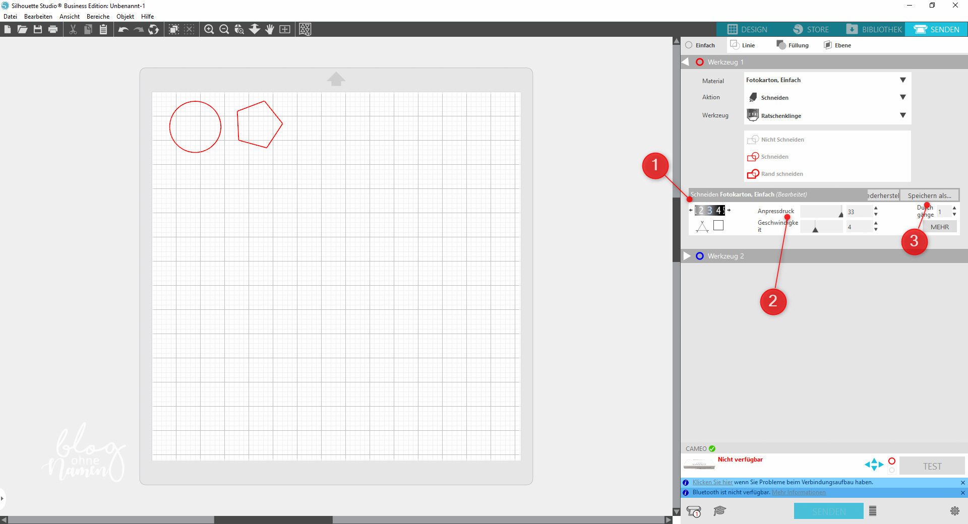 Silhouette Software, schniteinstellungen