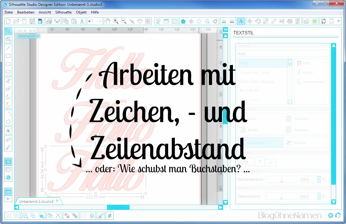 Zeichen und Zeilenabstand in Silhouette Studio